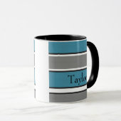 Mug Turquoise Bleu Gris Noir Blancs Moderne (Devant droit)