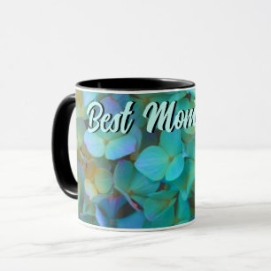 Mug Turquoise bleu jaune rose hydrangée fleurs maman