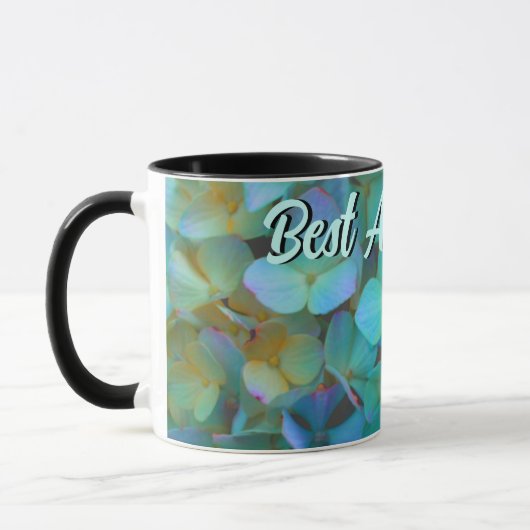 Mug Turquoise bleu jaune rose hydrangée fleurs meilleu (Gauche)