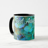Mug Turquoise bleu jaune rose hydrangée fleurs meilleu (Devant gauche)