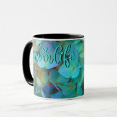 Mug Turquoise bleu jaune rose hydrangées fleurs #momli (Devant gauche)