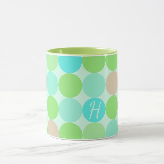 Mug Turquoise Bleu Vert & Cercles Orange Monogramme (Centre)