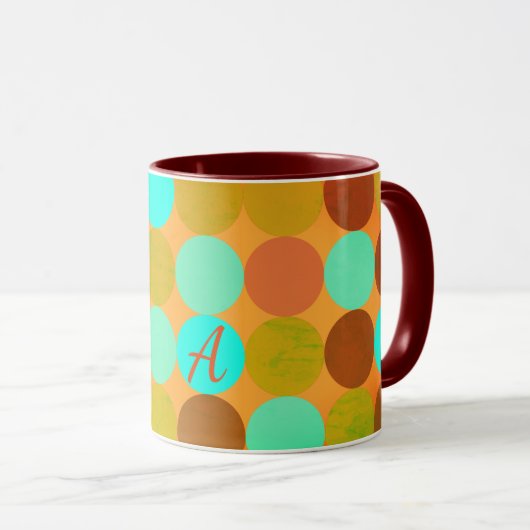 Mug Turquoise Bleu Vert & Cercles Orange Monogramme (Devant droit)