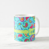 Mug Turquoise Bleu Vert Moderne Paisley Monogramme (Devant droit)