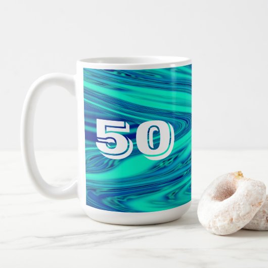 Mug Turquoise Blue Waves Abstrait 50 Cadeau personnali (Avec donut)