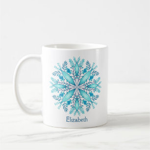 Mug Turquoise Blue Winter Snowflake Nom de la fleur