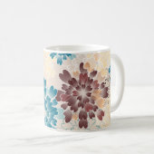 Mug Turquoise Brown et fleurs crèmes rétros (Devant droit)
