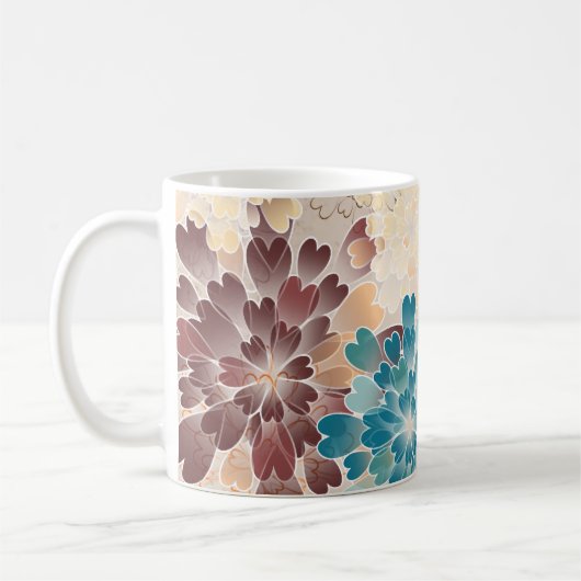 Mug Turquoise Brown et fleurs crèmes rétros (Gauche)