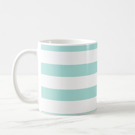 Mug Turquoise Clair et Blanc Larges Rayures Horizontal (Gauche)