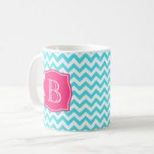 Mug Turquoise de zigzag et monogramme fait sur (Devant gauche)
