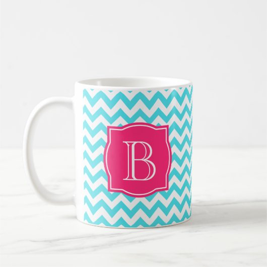 Mug Turquoise de zigzag et monogramme fait sur (Gauche)