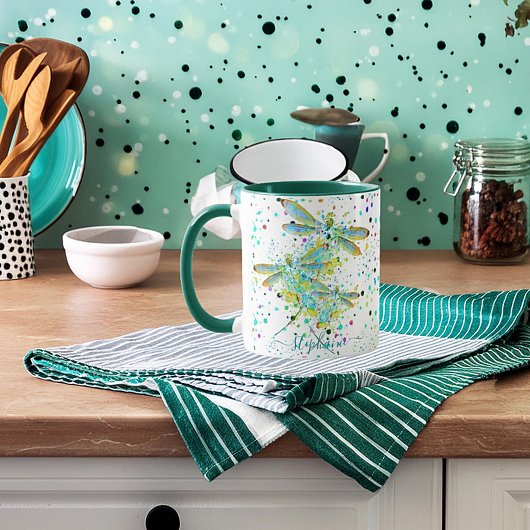 Mug Turquoise Déchirure de libellule personnalisées Ca