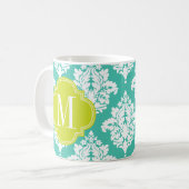 Mug Turquoise élégante de damassé et monogramme fait (Devant gauche)