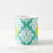 Mug Turquoise élégante de damassé et monogramme fait (Centre)