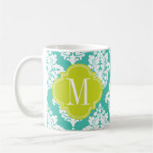 Mug Turquoise élégante de damassé et monogramme fait (Gauche)