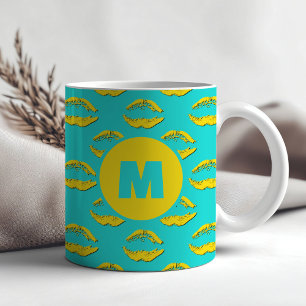 Mug Turquoise et jaune XOXO Lèvres qui s'embrassent Pe