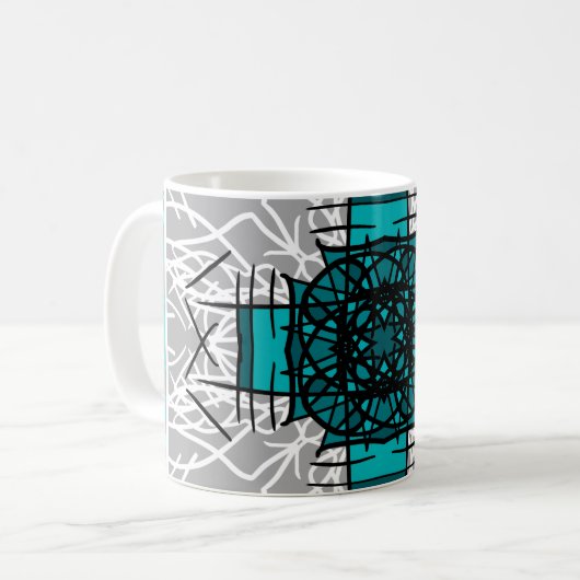 Mug Turquoise et mandala de Bohème gris (Devant gauche)