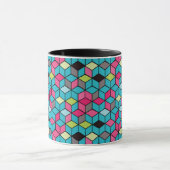 Mug Turquoise et motif rose de cube (Centre)