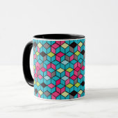 Mug Turquoise et motif rose de cube (Devant gauche)
