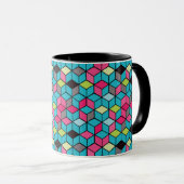 Mug Turquoise et motif rose de cube (Devant droit)
