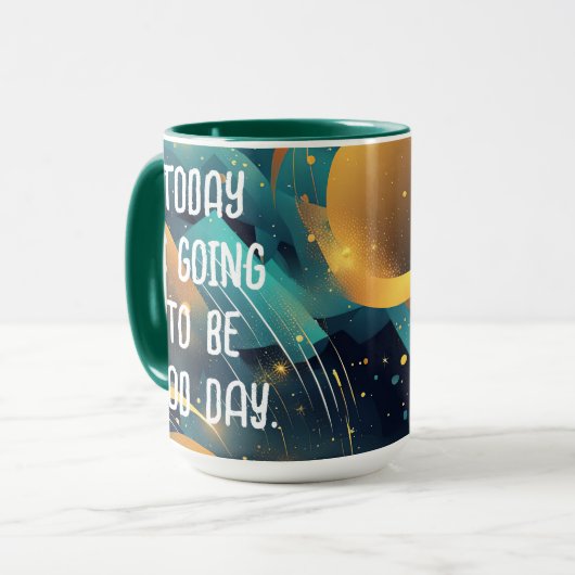 Mug Turquoise et or Abstrait avec devis (Devant gauche)