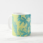 Mug turquoise et vert citron damassé orné (Devant gauche)