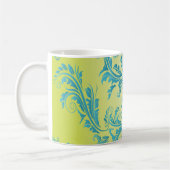 Mug turquoise et vert citron damassé orné (Gauche)