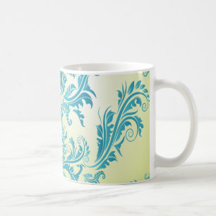 Mug turquoise et vert citron damassé orné