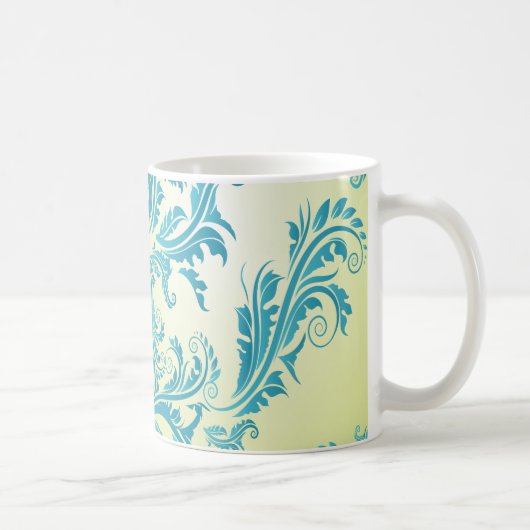 Mug turquoise et vert citron damassé orné (Droite)
