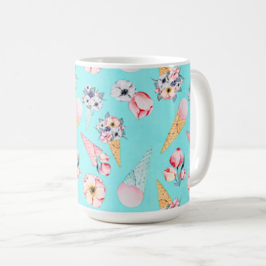 Mug Turquoise Été Fun Flower Ice Cream Cone - Motif (Devant droit)