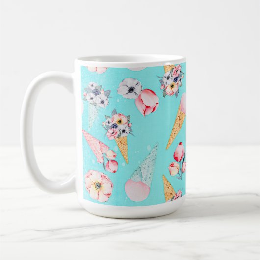 Mug Turquoise Été Fun Flower Ice Cream Cone - Motif (Gauche)