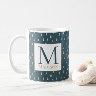 Mug Turquoise Gold Raindrop Moderne Monogramme tendanc