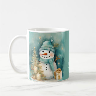 Mug Turquoise & Gold Snowman with Christmas Tree