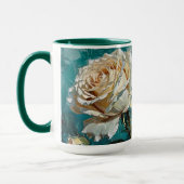 Mug Turquoise Green Cream Rose Floral Design (Gauche)