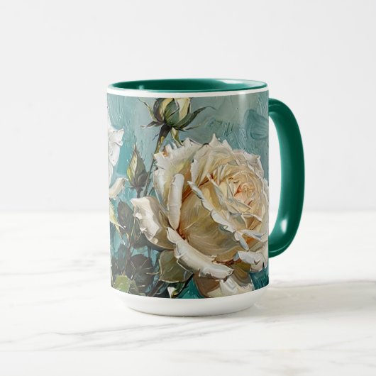 Mug Turquoise Green Cream Rose Floral Design (Devant droit)
