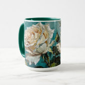 Mug Turquoise Green Cream Rose Floral Design (Devant gauche)