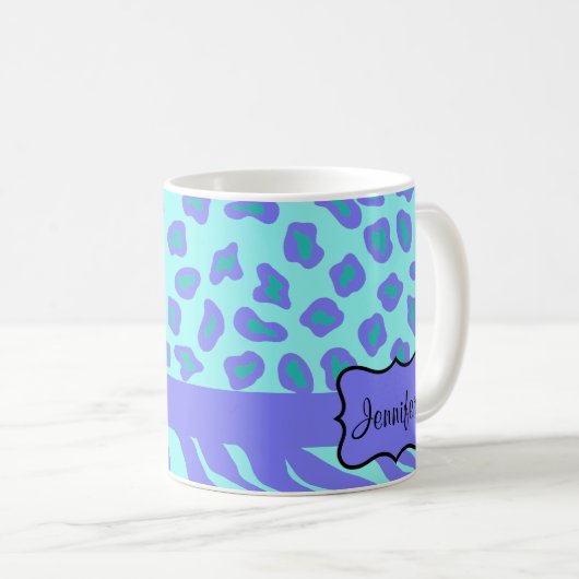 Mug Turquoise & Lavender Zebra & Cheetah Customisé (Devant droit)