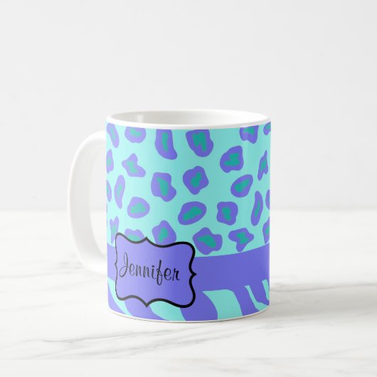 Mug Turquoise & Lavender Zebra & Cheetah Customisé (Devant gauche)
