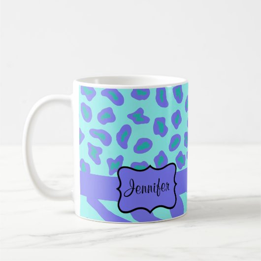 Mug Turquoise & Lavender Zebra & Cheetah Customisé (Gauche)