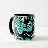 Mug Turquoise, noir et Marbre blanc Fluid Art (Devant gauche)