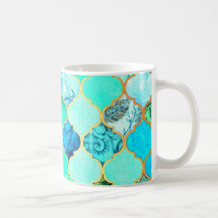 Mug Turquoise, Or, Motif de sirène bleu vert