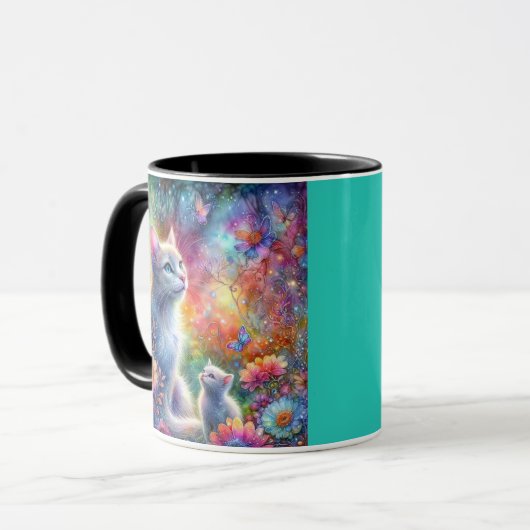 Mug Turquoise Parfaitement Meowvelous Maman Chat Fête (Devant gauche)
