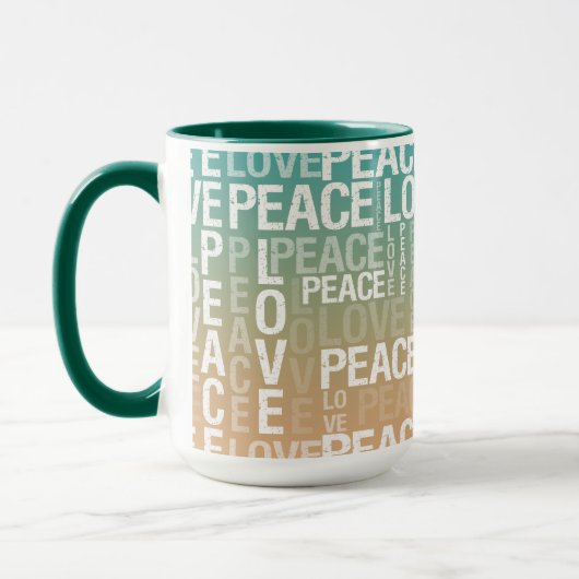 Mug Turquoise Peach Gold White Peace Love (Gauche)