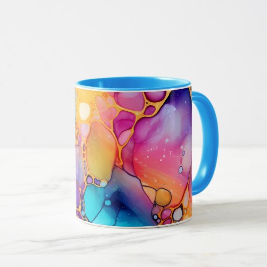Mug Turquoise rose Peach Purple Alcools et Encre Desig (Devant droit)