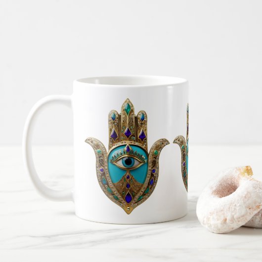 Mug Turquoise Troisième Oeil Hamsa (Avec donut)