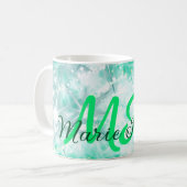 Mug Turquoise turquoise agate aqua monogramme ajouter (Devant gauche)