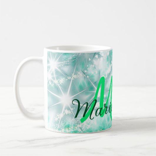 Mug Turquoise turquoise agate aqua monogramme ajouter (Gauche)
