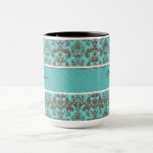 Mug Turquoise Turquoise bleu & Brown Damas, Personnali (Centre)