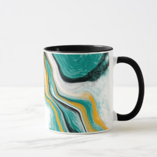 Mug Turquoise, Turquoise, Or, Marbre blanc Fluid Art