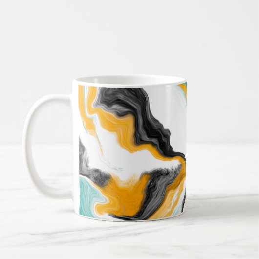 Mug Turquoise, Turquoise, Or, Marbre blanc Fluid Art (Gauche)